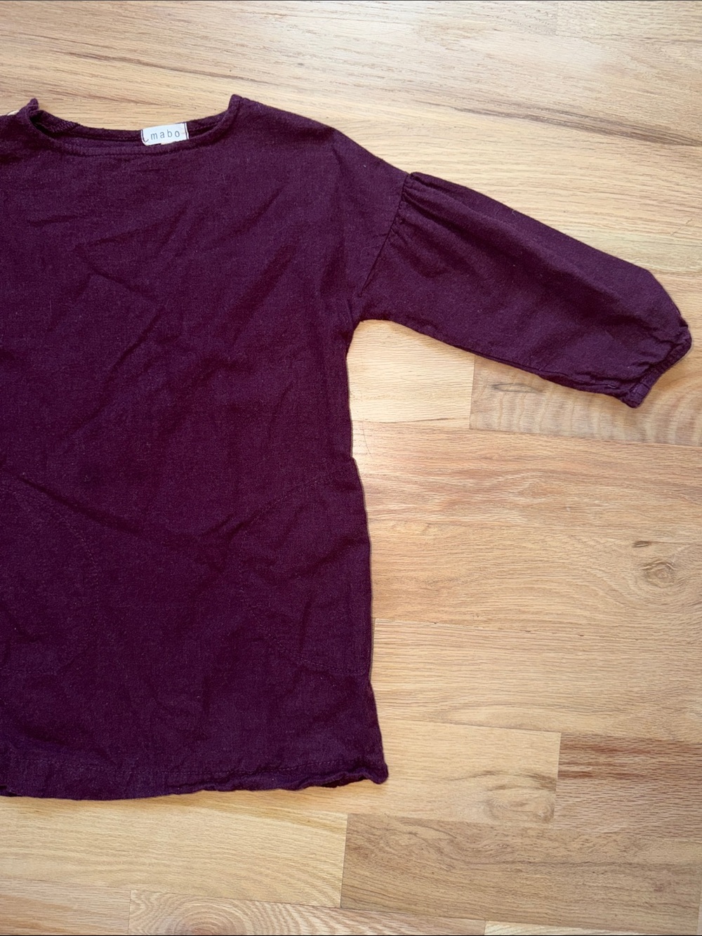 Mabo Girls' Long Sleeve 100% cotton 3/4 sleeve Dress in Bordeaux size 6/7